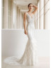 Heavily Beaded Ivory Lace Feathers Wedding Dress